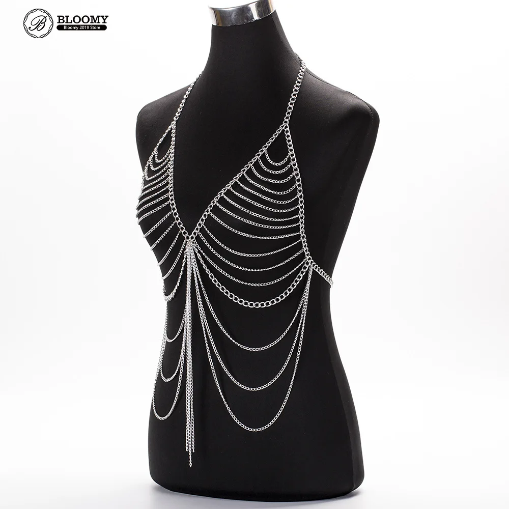 Женское бикини с цепочкой многослойный пляжный бюстгальтер цепочка для груди