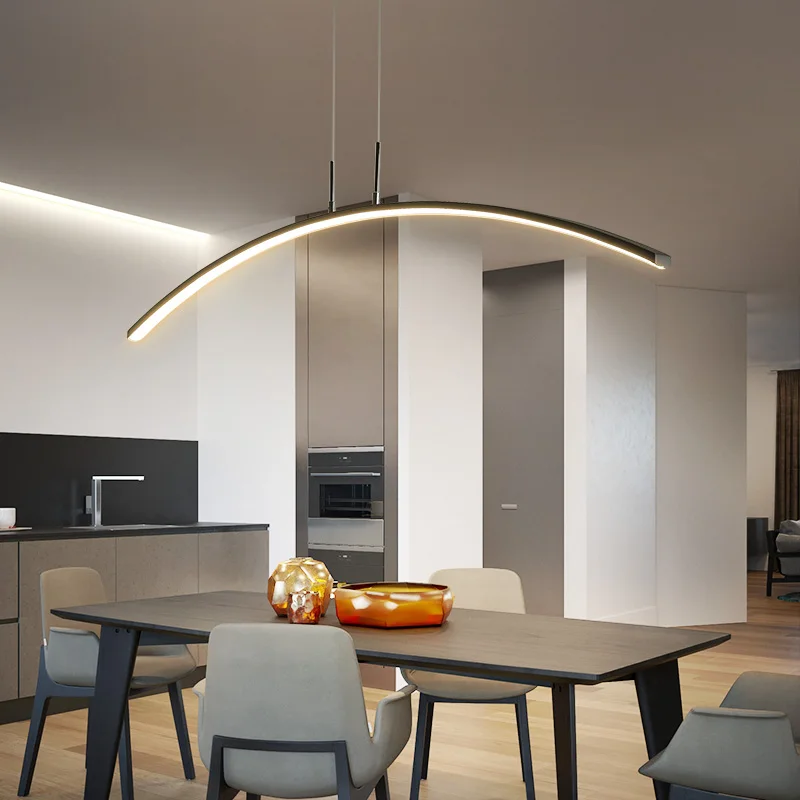 Length 1200mm ARC Shape White or Black led Hanging lamp Modern led pendant Lights for Dining Room Bar Kitchen Room Pendant Lamp