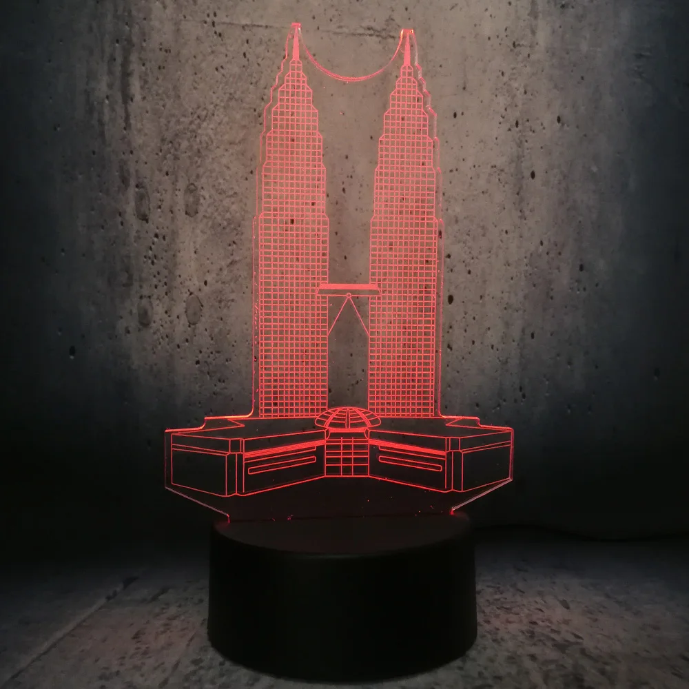 Светодиодная 3d-лампа Petronas Twin Towers с USB-разъемом меняющая цвет сенсорный пульт