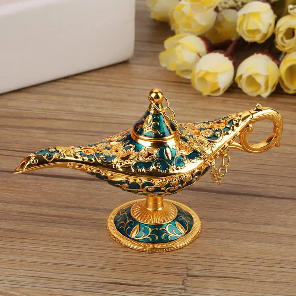 Russian Aladdin Lamp Hollow Aladdin Wishing Magic Lamp Zinc Alloy Wishing Tea Pot Retro Home Decoration Ornament Gifts