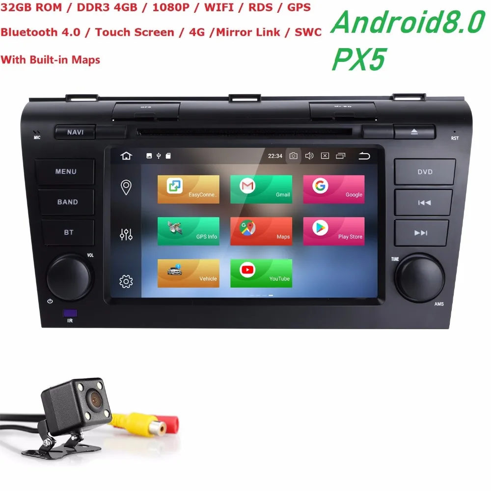 2 Din 4RAM + 32 ГБ 8 core Android 0 7 дюймов автомобиля dvd gps плеер для Mazda 3 2004 -2009 с Радио BT МЖК