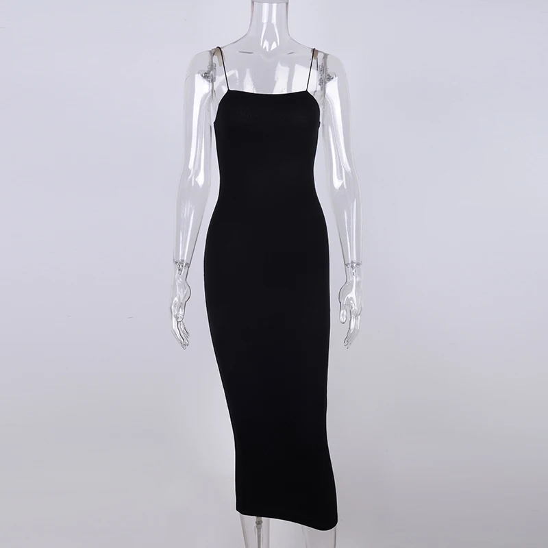 

Colysmo Black Long Dress Summer Spaghetti Straps Backless Slim Fit Women Dress Comfortable Double Layers Cotton Sexy Party Dress