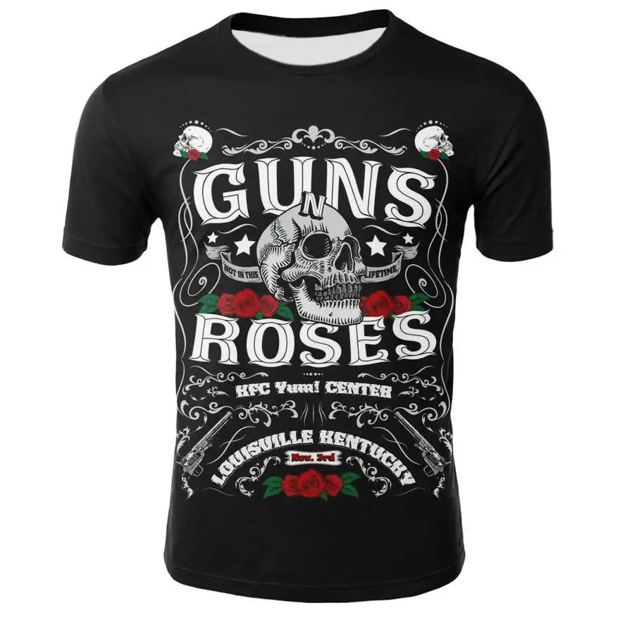 Футболка с принтом "Розы и Пистолеты" топы группы Guns N Roses одежда футболки