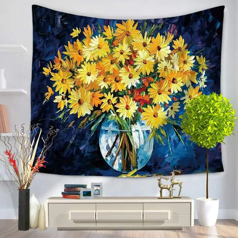 

Home Decorative Wall Hanging Carpet Tapestry 130x150cm Rectangle Bedspread Flower Art Tree chrysanthemum Pattern GT1060