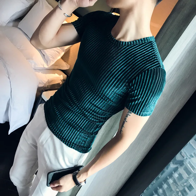 

2019 stylish men in the summer of cultivate one's morality short sleeve T-shirt collar bar boys render of pure color T-shirt