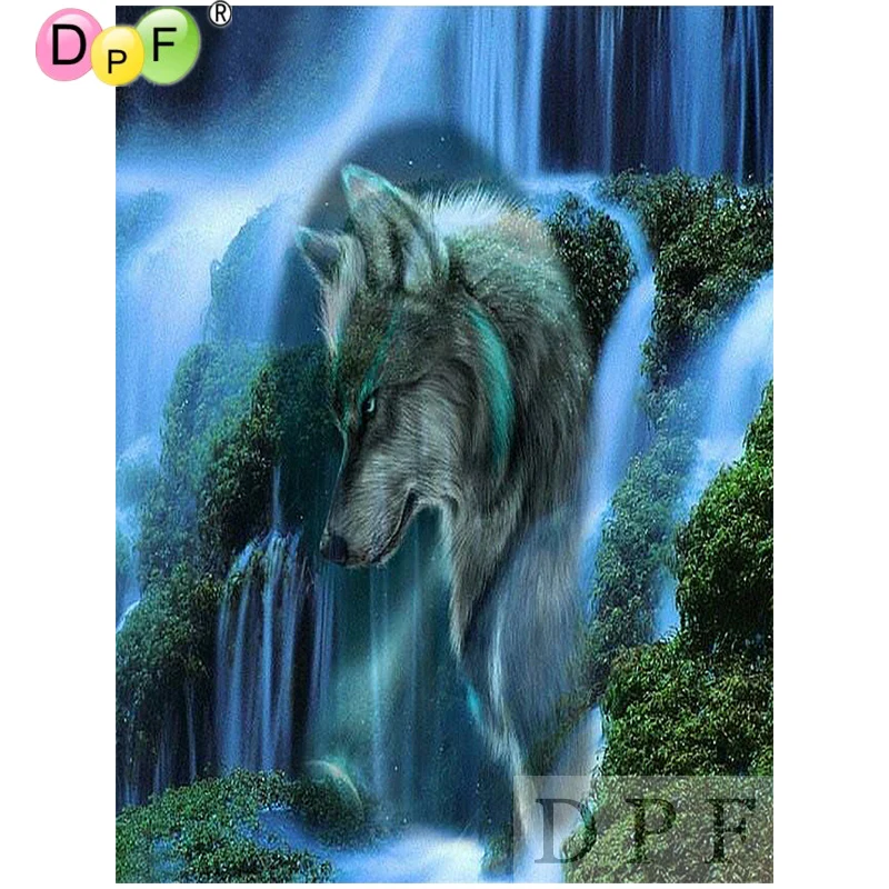 DPF Алмазная вышивка волк тень водопад алмазов картина крест Стич мозаика