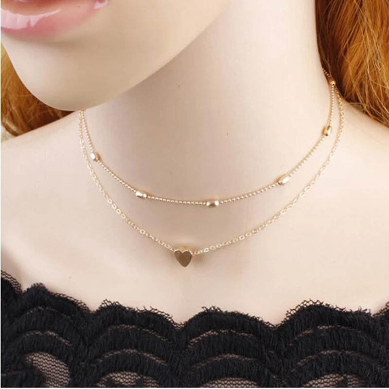 Модные украшения простое женское уличное ожерелье медное сердце многослойное