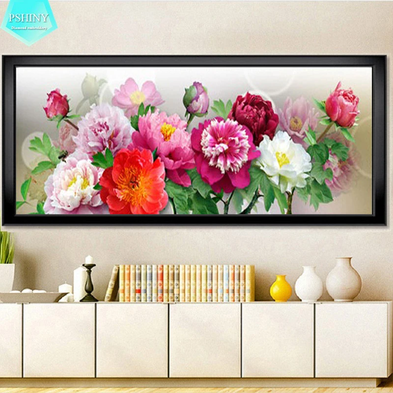PSHINY 5D DIY Алмазная вышивка, распродажа, цветы пиона, круглые стразы, украшение для дома, алмазная живопись, новое поступление