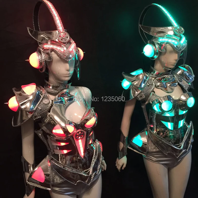 WYY Led lighting party clothes bar models ballroom dance led costumes luminous RGB dresses with helmet bra dj stage show wears | Дом и сад