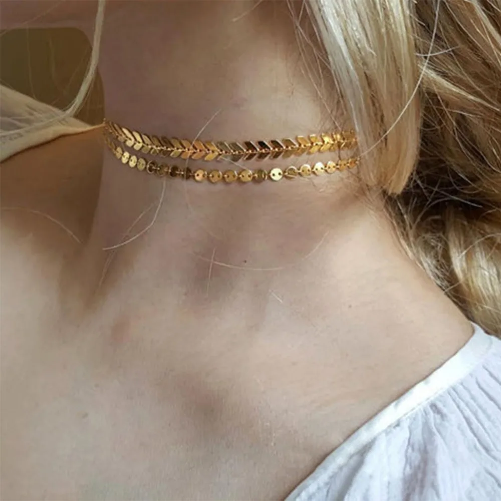 Женский двухслойный чокер с блестками | Украшения и аксессуары