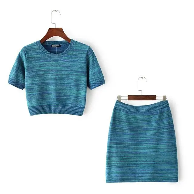 Женский трикотажный комплект из 2 предметов|cropped e saia|piece set womenset women |