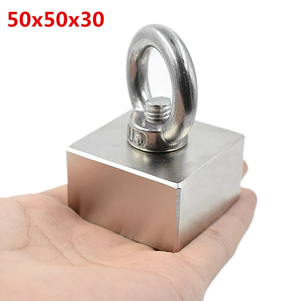 50x50x30 hole 10mm 1 шт. блок супер сильный шестисторонний спасательный неодимовый магнит 50*50*30 мм крючок редкоземельный магнитный с кольцом-держателем постоянный мощный - Цвет: 50x50x30 hole 10mm