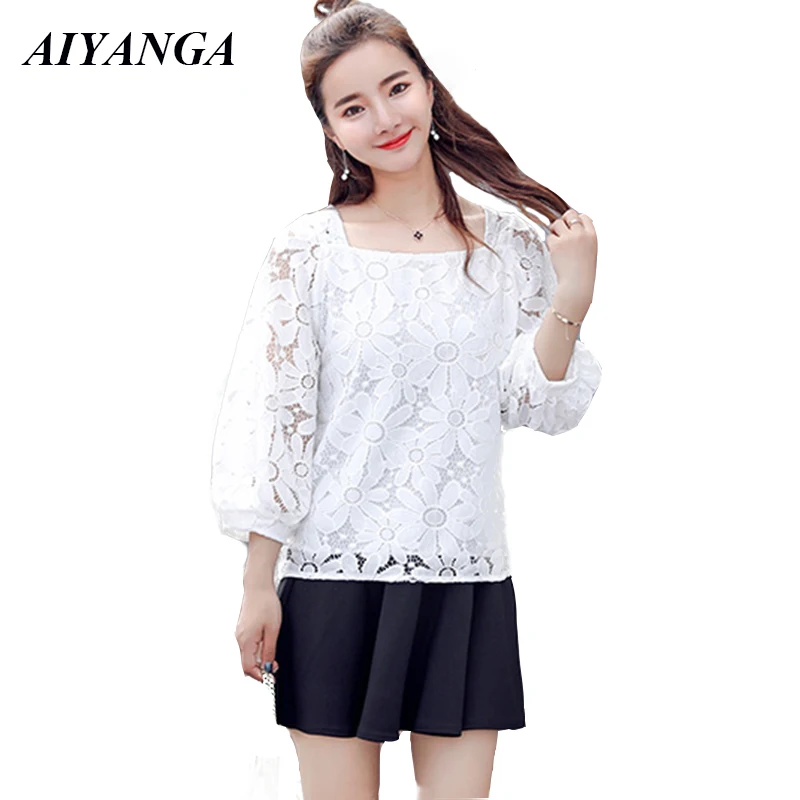 New Lace Shirts Women 2019 Spring Summer Women Tops and Blouses Female White Blouse Pullovers Elegant Shirt For Office Lady