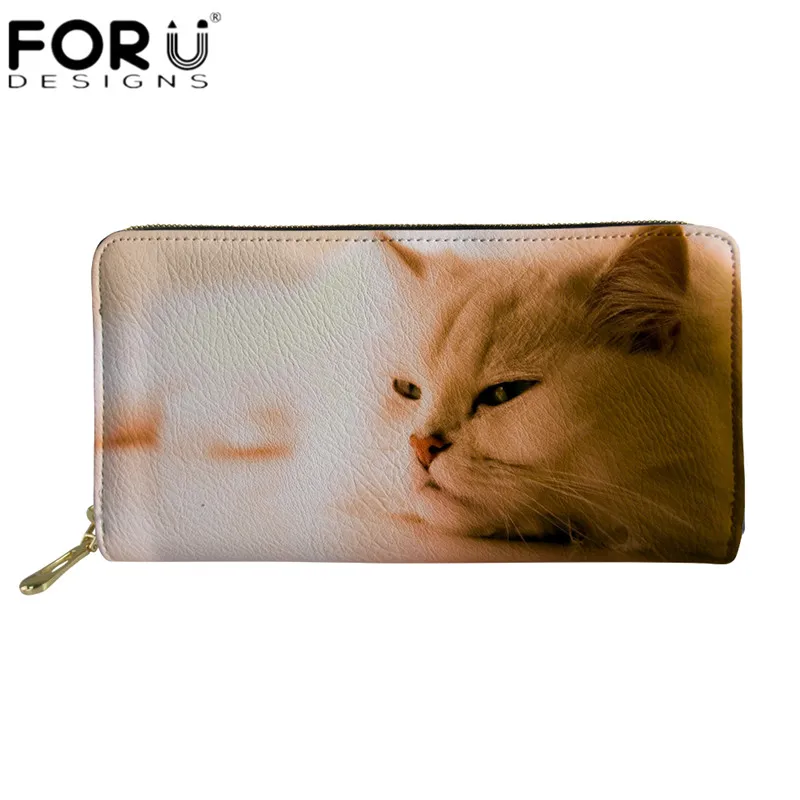 FORUDESIGNS/ модный кошелек для женщин с милым животным котом, 3D принт, Длинные кошельки из кожи, женские водонепроницаемые кошельки из искусственной кожи для девочек, кошельки для телефона - Цвет: HK106Z21