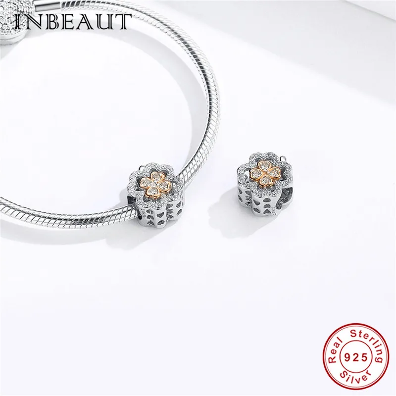 INBEAUT 100% 925 Sterling Silver Original CZ Clover Apple Beads fit Brand Bracelet Rose Gold Zircon Fruit Charms diiy Jewelry | Украшения и