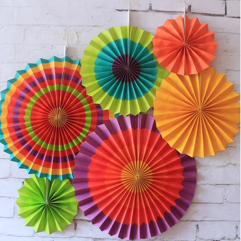 

6 Pieces Beautiful Hangings Colorful Paper Fan For Birthday Party and Kindergarten Celebration Decoration Handmade Paper Crafts