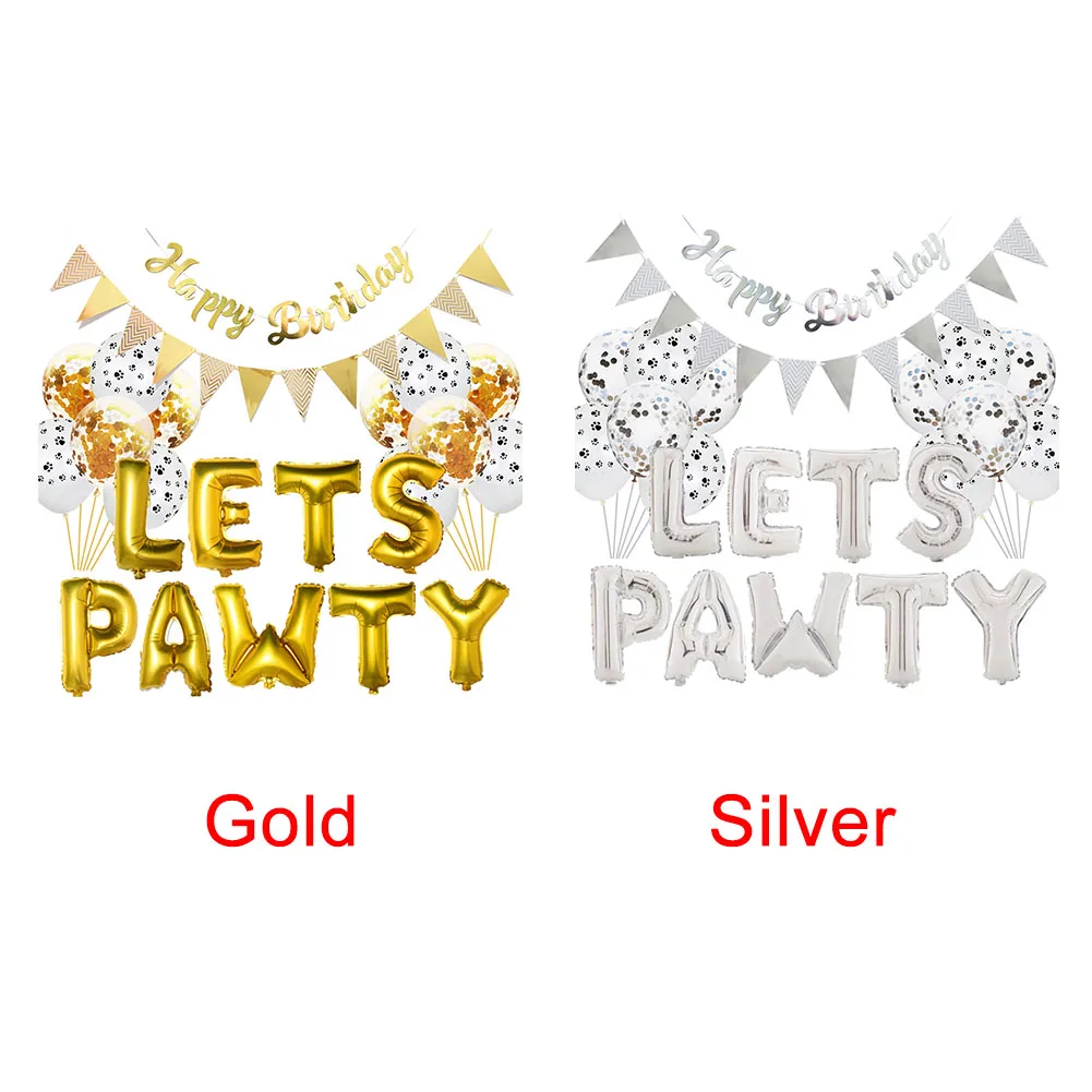 Многоразовые LETS PAWTY красочные фольга милые день рождения вечеринка фестиваль