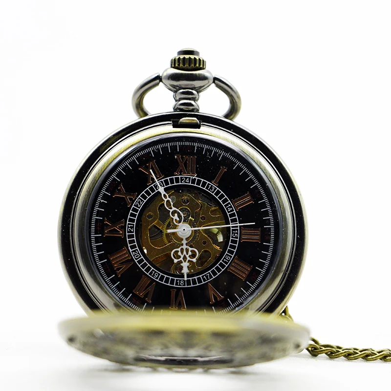 Grotesque Pattern Hollow Design Manual Mechanical Pocket Watch Vintage Steampunk Men's Necklace Pendant Accessory Gift