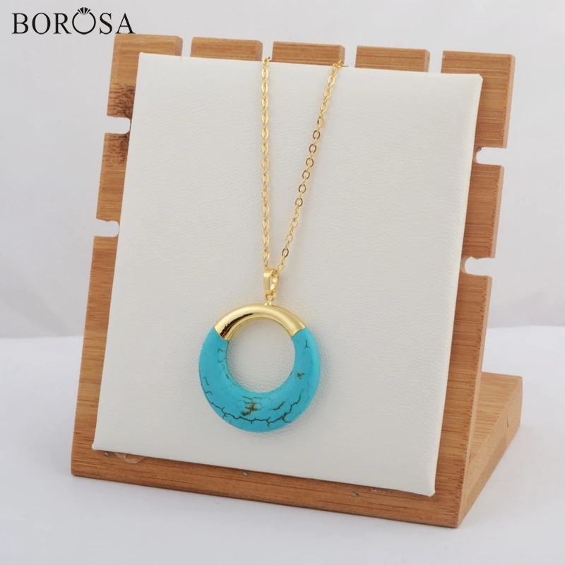 BOROSA Blue Earth Stone ожерелье Круглый Круг натуральная бирюза кулон ювелирные изделия