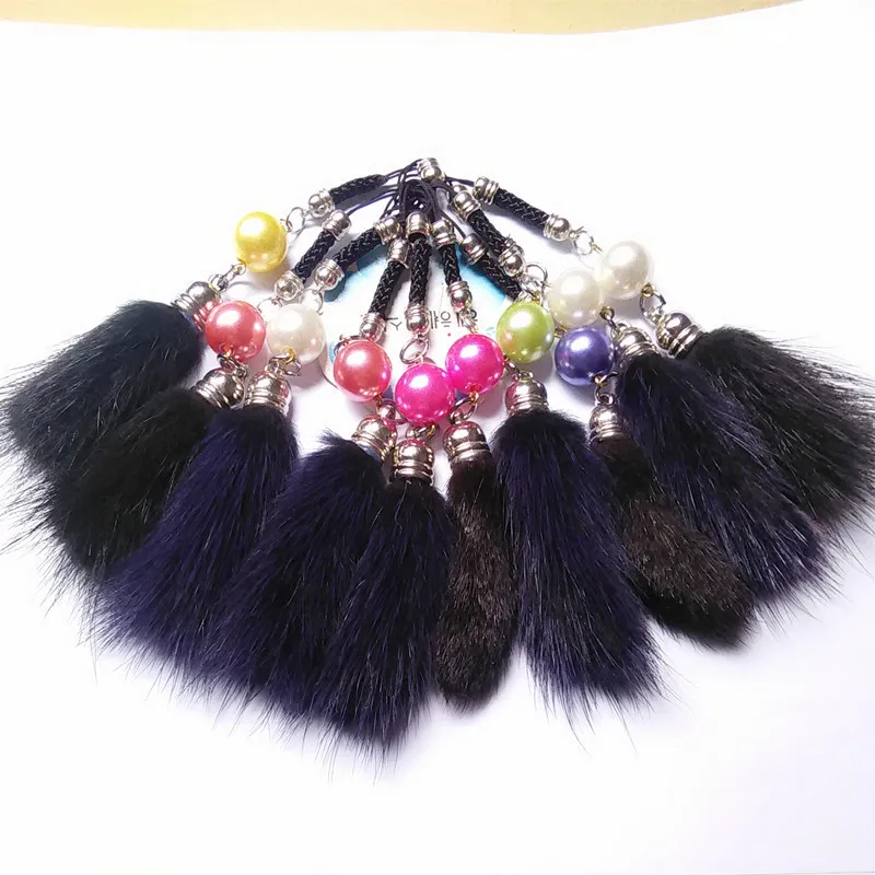 Новинка высокое качество красочный брелок для автомобиля с хвостом из меха норки
