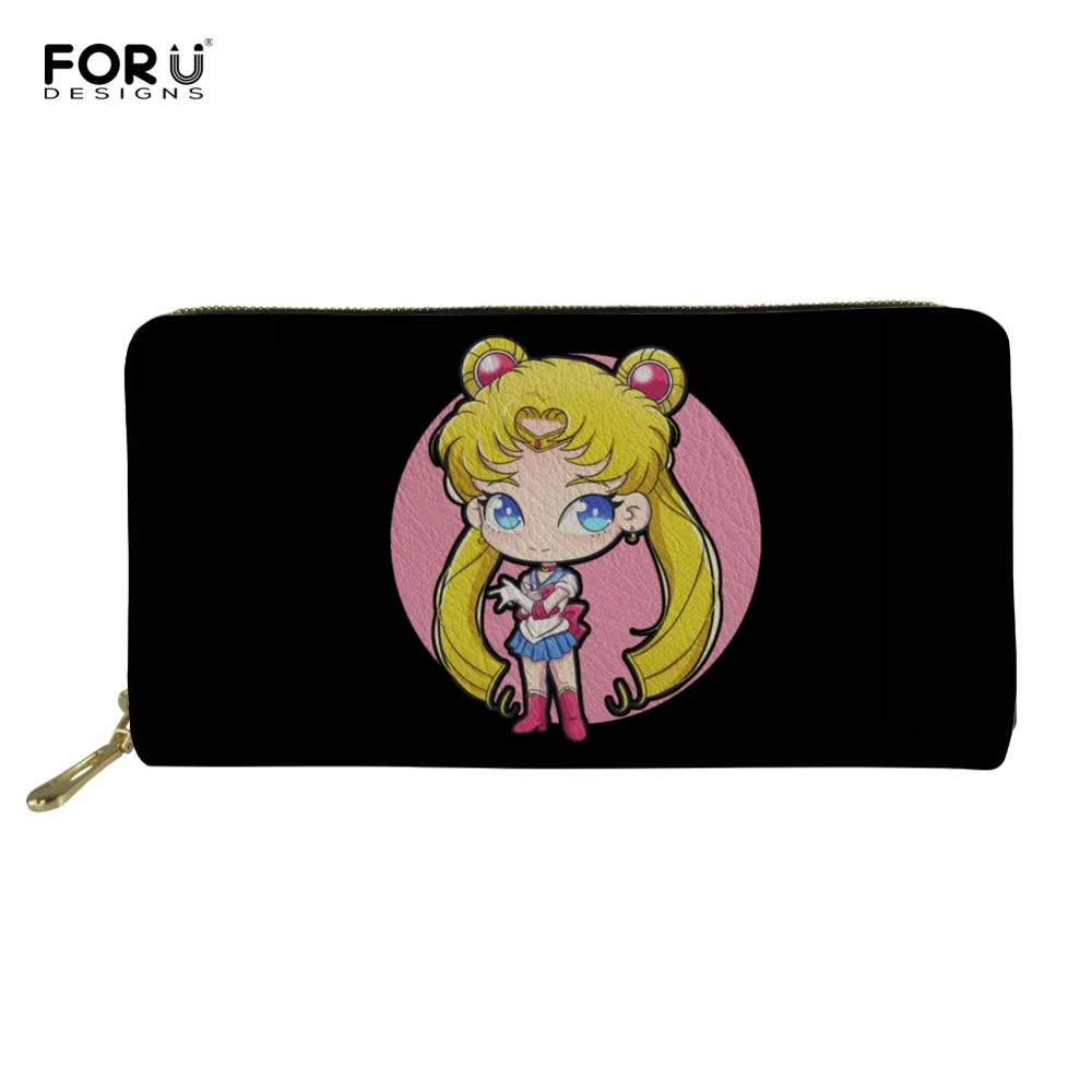 FORUDESIGNS/Kawaii длинный кожаный кошелек с принтом Сейлор Мун Женский японский модный