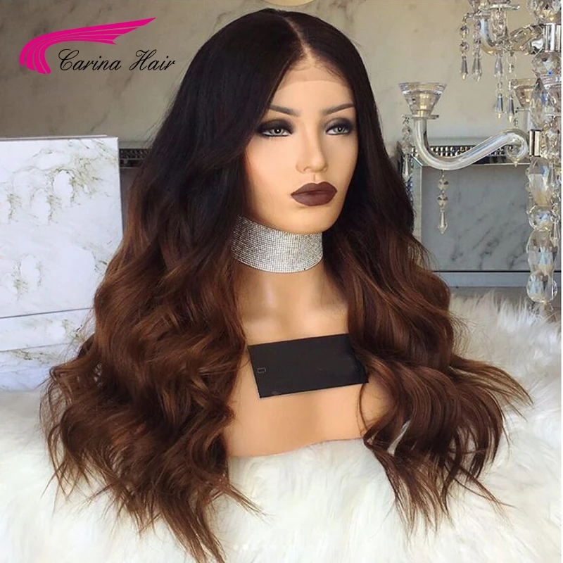 Carina Body Wave Lace Front Wigs with Baby Hair Remy Human Hair Wigs Pre-plucked Hairline Ombre Color Glueless Lace Wigs