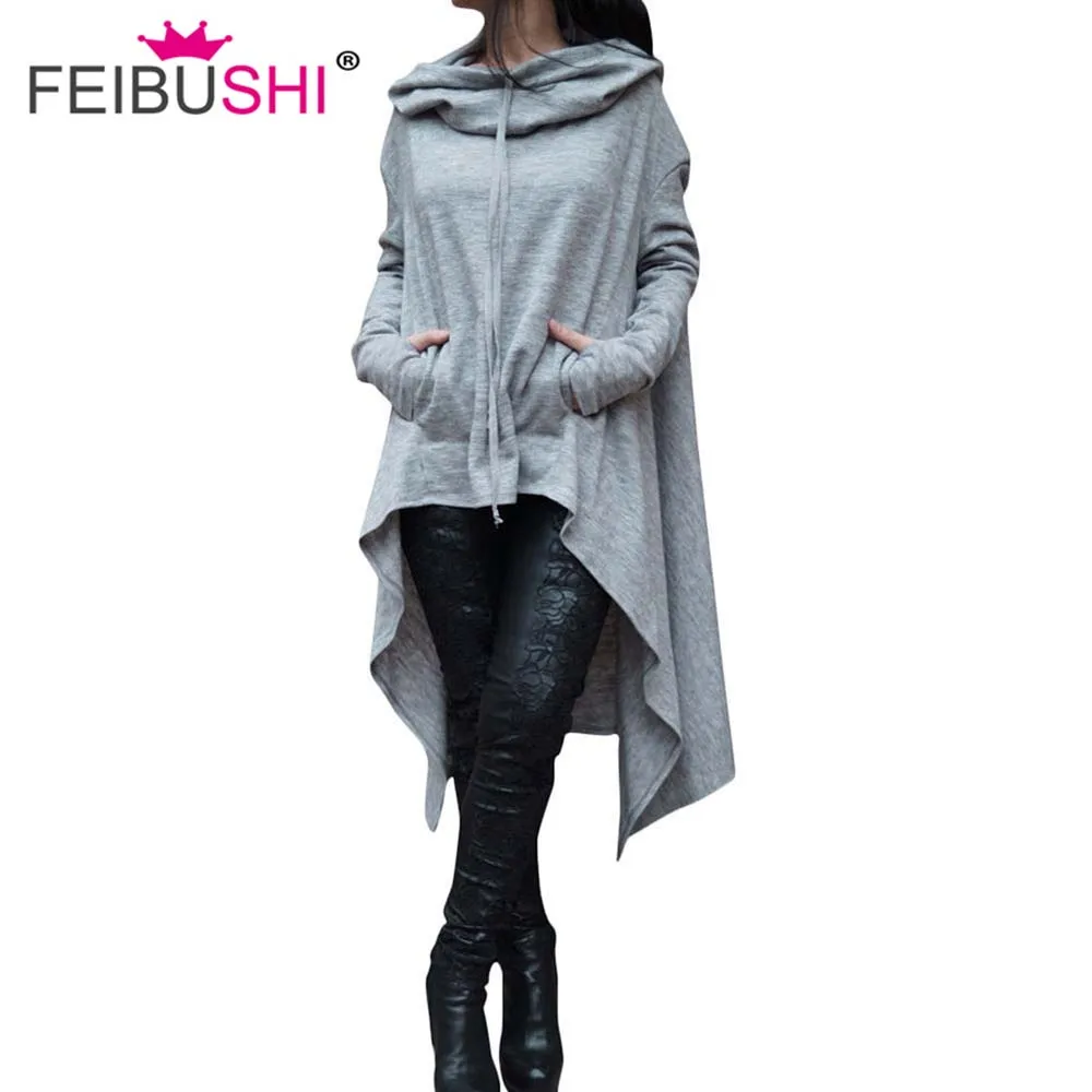 FEIBUSHI женские Свитер Dress2018 Осенняя футболка с длинными рукавами асимметричным
