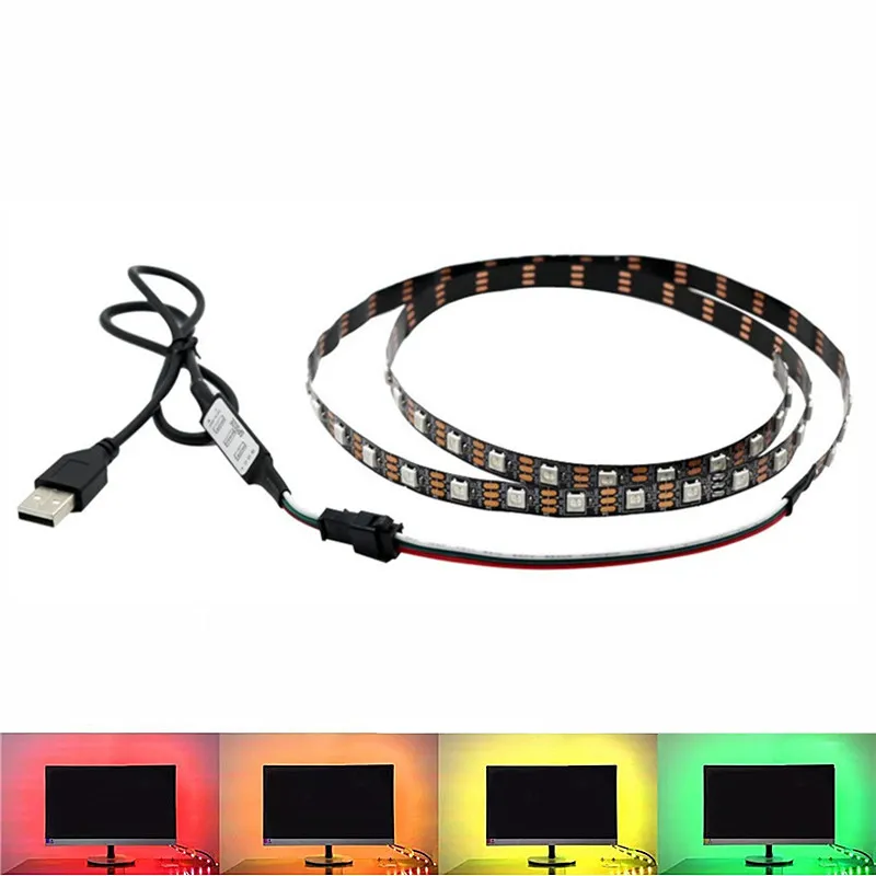 ТВ фоновое освещение USB DC 5V WS2812B светодиодная Пиксельная полоса света 5050 RGB