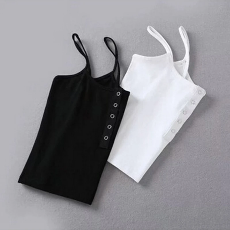 

2021 Summer Slim Button Sexy Camis Women Crop Tops Sleeveless Cotton Shirt Lady Solid Crop Solid Vest Tube Top Camisole