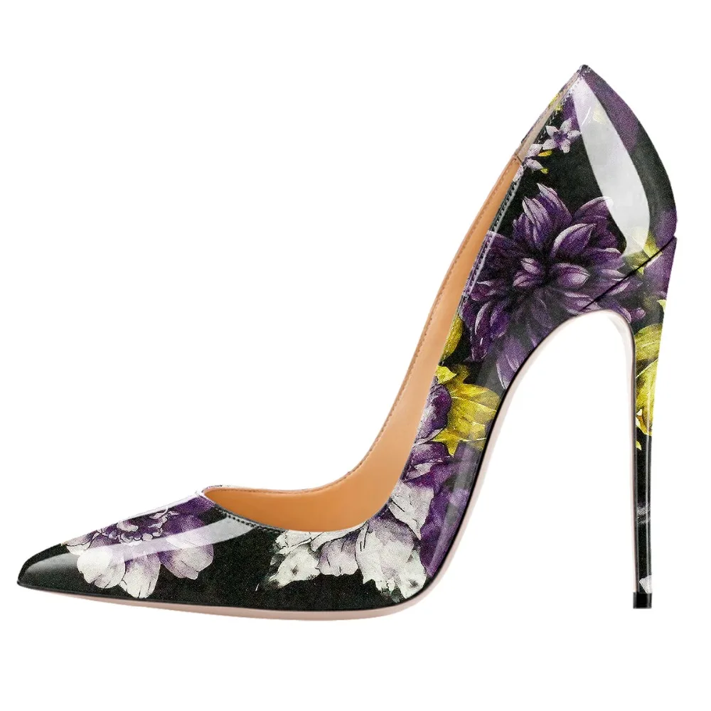 

Ladies Pointed Toe Thin High Heels Pumps Flower Pattern Wedding Shoes Party Slip-On Aiyoway Sexy Women Autumn Spring