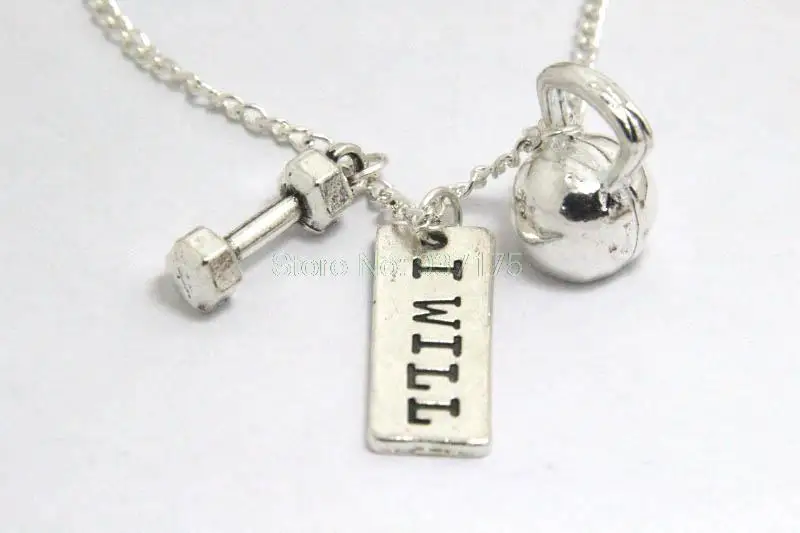 

12 шт./лот I WILL фитнес ожерелье Crossfit ювелирные изделия Kettlebell Charm гантели штанга для тренажерного зала