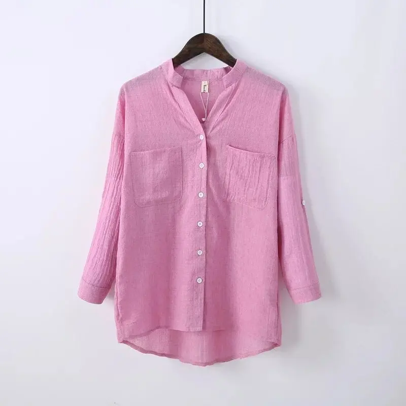 Женские хлопковые льняные летние рубашки 6 цветов винтажные блузки новинка 2020
