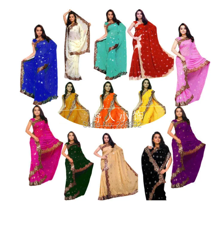 Национальная индийская одежда с вышивкой сари классический жоржетт блестки топ