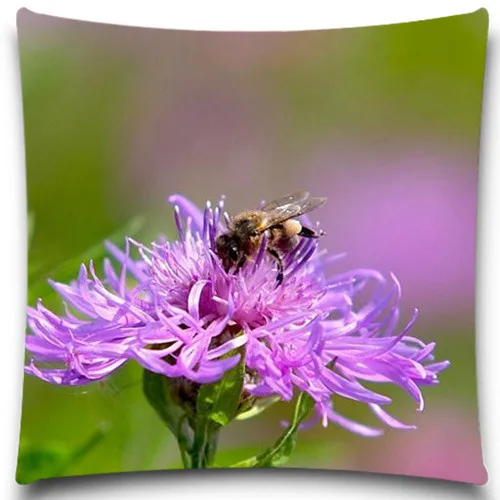 Квадратная наволочка с Пчелкой/лягушкой/бабочкой и цветами хлопковая