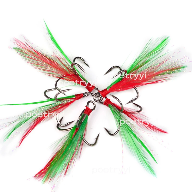 

3pcs/lot Fish hook 2#-10# Black /Red Fishing Hook with 8 Colors Feather Fishing Tackle High Carbon Steel Hooks 30