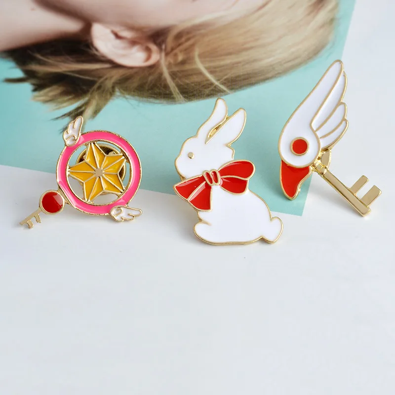 Card Captor Sakura скипетр с кроликом из мультфильма шпильки значки на лацкан Твердой