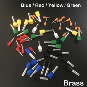 E1512 E2508 E2510 E2512 Blue Yellow Red Green Brass Pin Insulated Sleeve Cold Press Connector Ferrule Cord End Crimp Terminal