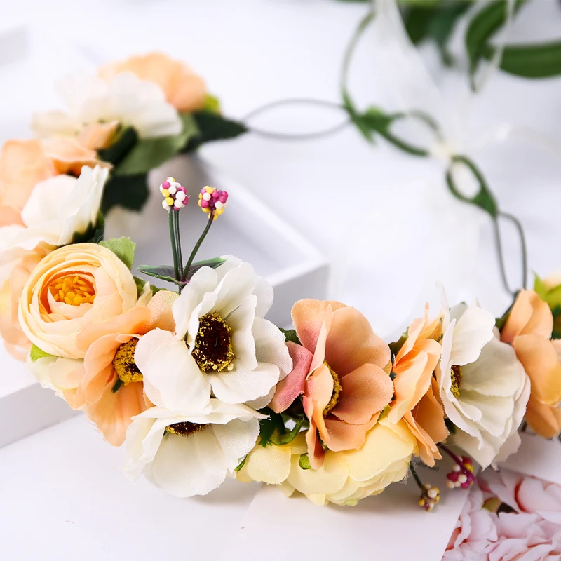 Женский цветочный венок ободок с цветочной гирляндой свадебный аксессуар для