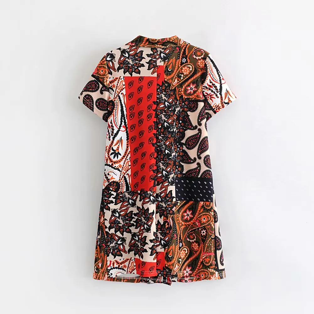 2019 г. новые женские старинная ткань лоскутное печати повседневные Прямые платье