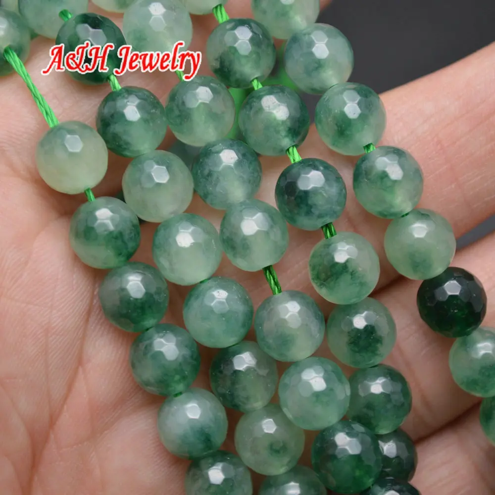 

8~10mm New Arrival Grass Green Color Stone Faceted Semi-precious Stone Round Beads 5strand/lot
