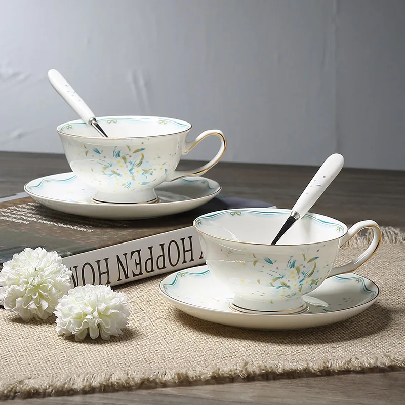 Британская короткая костяного фарфора чайная чашка ложка для блюдца набор 200 мл