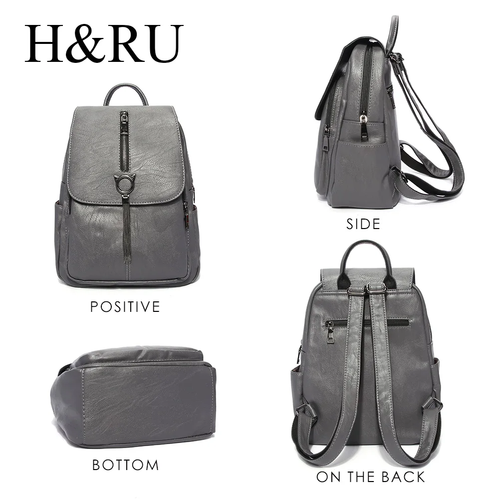 Женский рюкзак с кисточками H & RU школьный из искусственной кожи для девочек