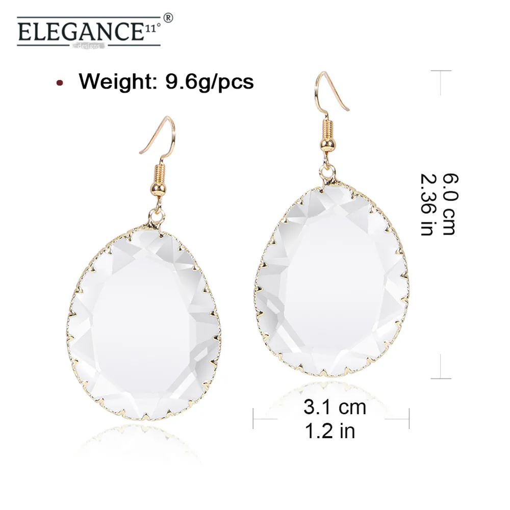 

ELEGANCE11 Big Transparent Crystal Dangle Earring Large Geometric 2019 Korean Fashion Jewelry Gold Hook Drop Earrings Wholesale