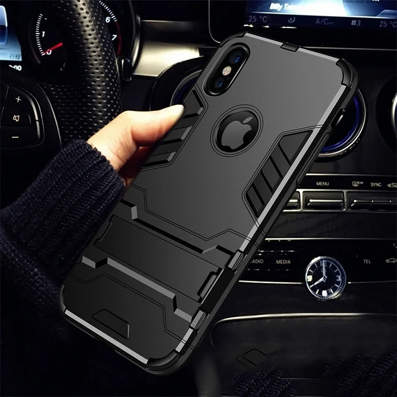 Для iPhone 8 7 6 S Plus резиновый корпус Броня Жесткий Чехол для X XS MAX XR 5 5s чехол подставка