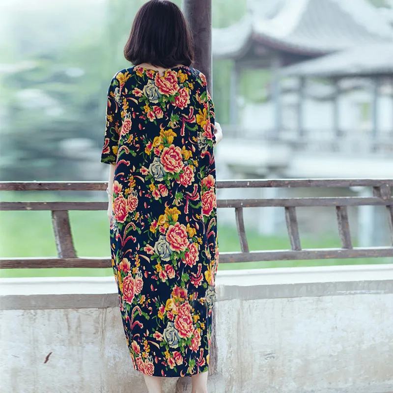 SCUWLINEN Vestidos, женское летнее платье больших размеров, свободное, повседневное, винтажное, с принтом, с коротким рукавом, длинные, вечерние, с цветочным рисунком, льняное платье S04