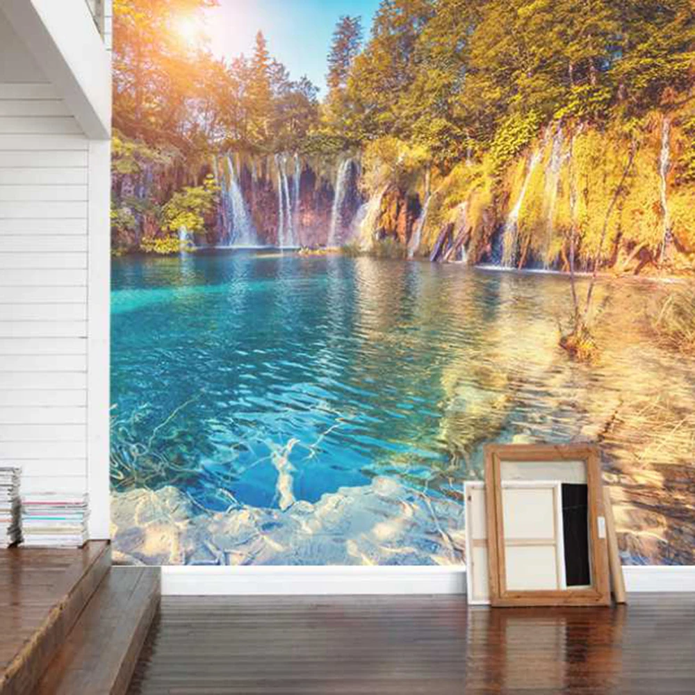 Зеленые холмы и вода гостиной фон 3D обои фотообои 3d papel de pared PW1435731317|papel pared|papel de3d |