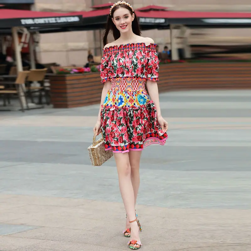 

Short Dress Runway High Quality 2021 Summer New Women'S Fashion Party Boho Beach Sexy Vintage Elegant Chic Print Dresses