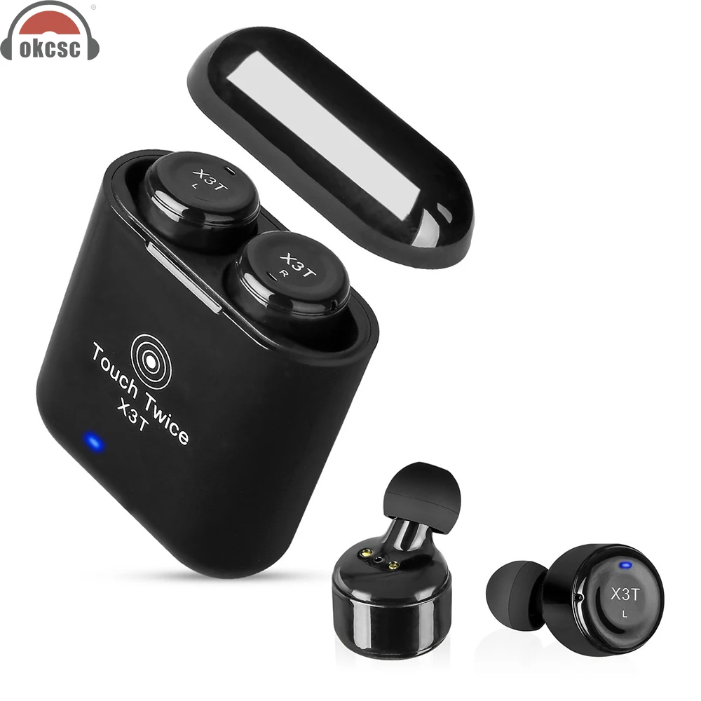 OKCSC TWS X3T сенсорная кнопка Bluetooth наушники беспроводные с микрофоном мини-гарнитура w/Спортивная зарядная комната для i'Phone samsung Android