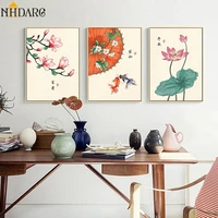 new chinese style lotus goldfish plum blossom umbrella canvas print painting poster art wall pictures for living room home decor