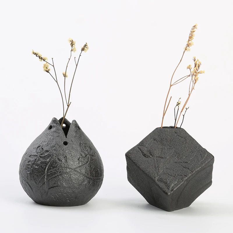 Черная грубая керамическая ваза Zen Lotus ароматическая бутылка с сушеными цветами